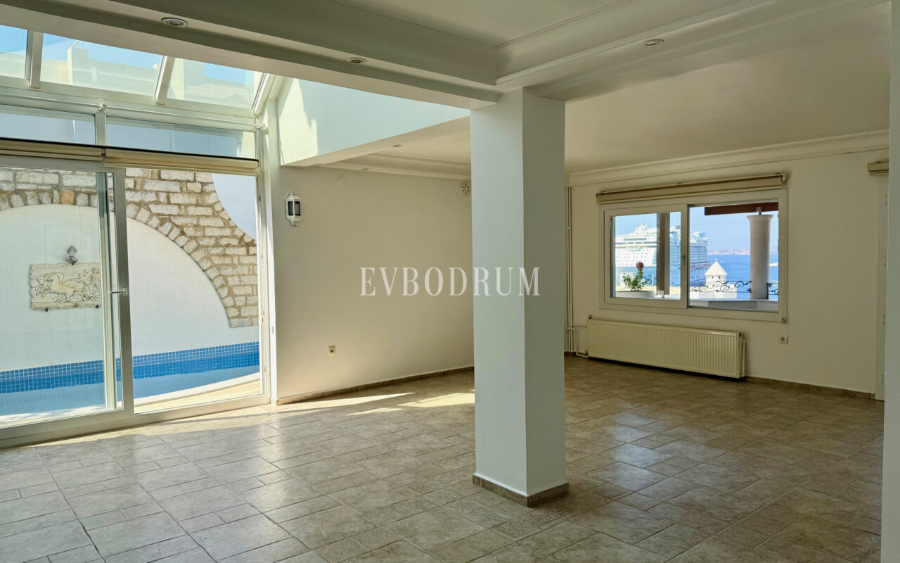 Yıllık kiralık, Kale ve adalar manzaralı Bodrum Evi